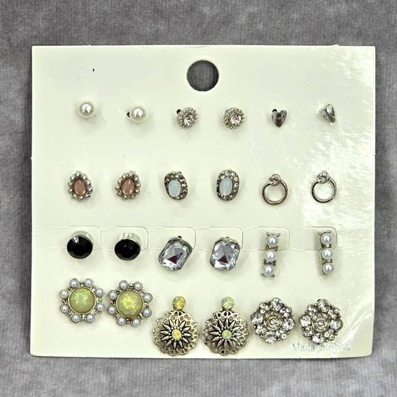 Silver Pearl Stud Set Bundle Floral Gem Earrings Fashion Jewelry JB2-56 - Picture 1 of 3